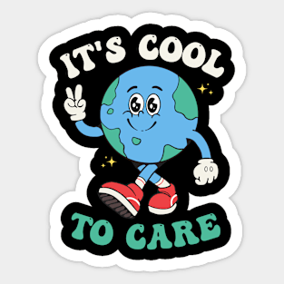 Earth Day It's Cool To Care Groovy Retro 2024 Earth Day Sticker